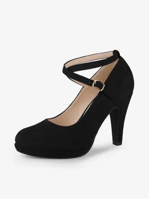 Platform Cross Strap Stiletto Heel Mary Jane Pumps