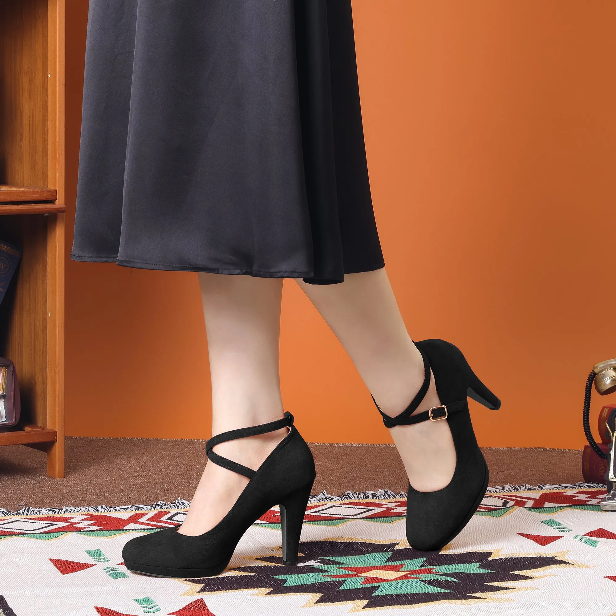 Platform Cross Strap Stiletto Heel Mary Jane Pumps