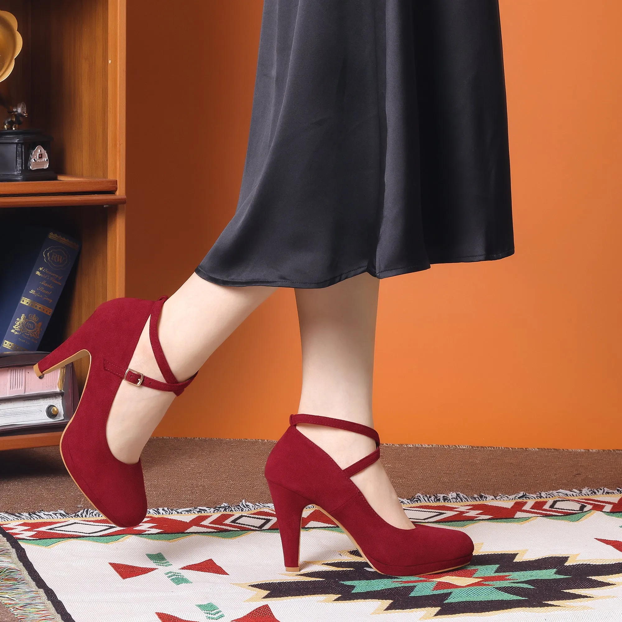 Platform Cross Strap Stiletto Heel Mary Jane Pumps