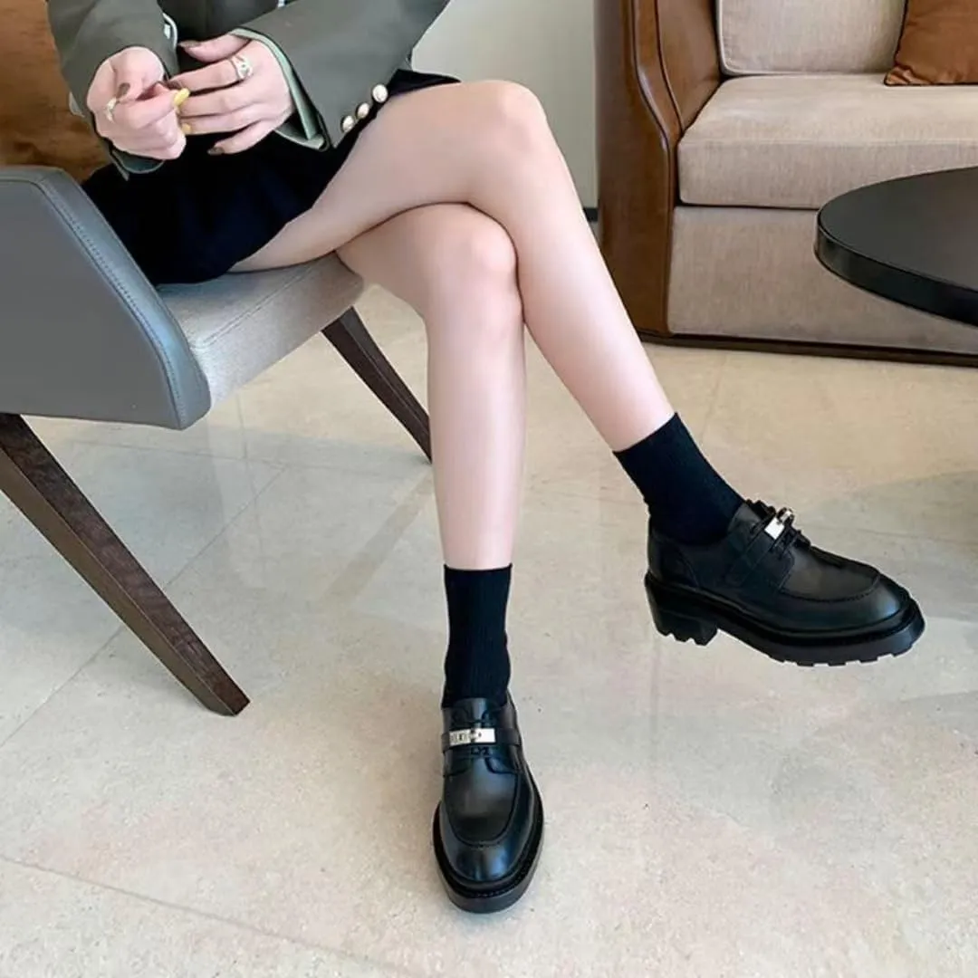 Platform Loafers for Women: British-Style,Retro Lace-up Leather Shoes with Buckle Details, Chunky Loafers Casual Fashion Business Work Shoes