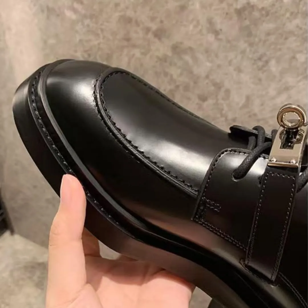 Platform Loafers for Women: British-Style,Retro Lace-up Leather Shoes with Buckle Details, Chunky Loafers Casual Fashion Business Work Shoes