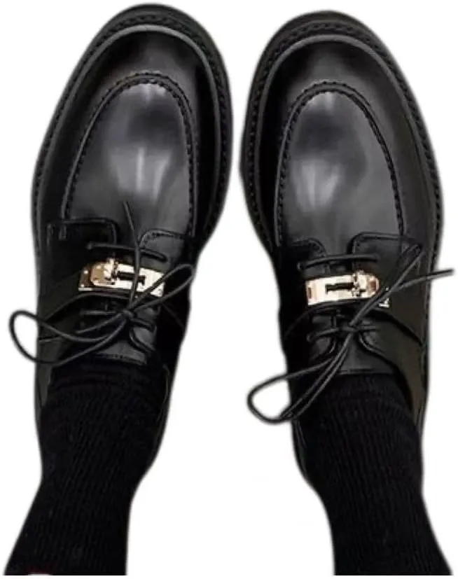 Platform Loafers for Women: British-Style,Retro Lace-up Leather Shoes with Buckle Details, Chunky Loafers Casual Fashion Business Work Shoes