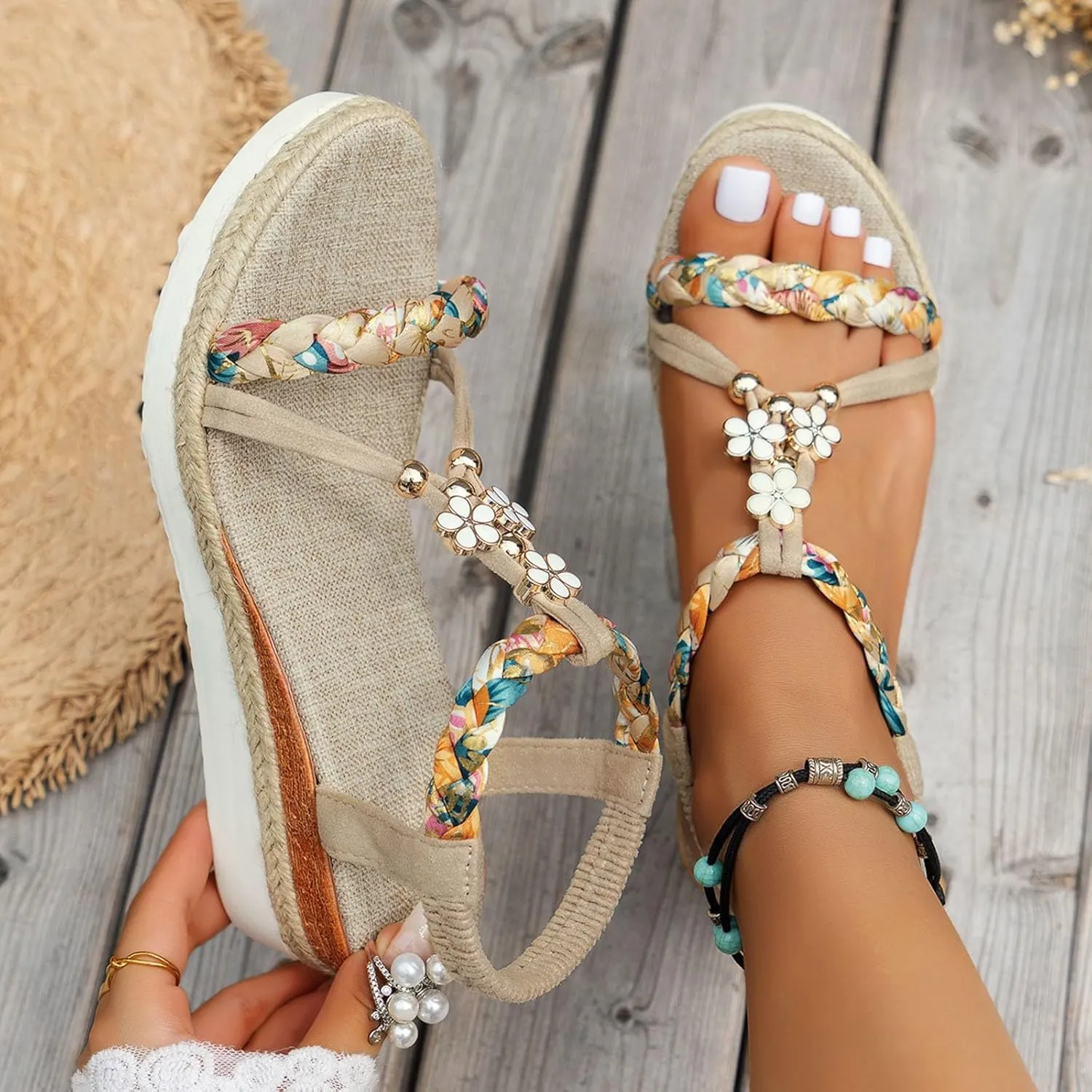 Platform Sandals Women Casual Bohemian Beach Sandals Flip Flops Open Toe Shoes Casual Dressy Sandal 2025