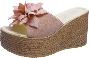 Platform Wedge Sandals Women Summer Open Toe Slip On High Heeled Slipper Sandals Fashion Elegant Cute Flowers Thick Bottom Slippers for Summer Beach Party Wedding