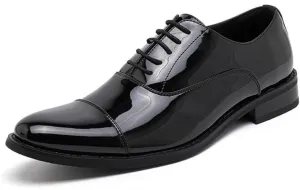 Plus Size Men's Business Leather Shoes Genuine Leather Dress Three-Connector Leather Shoes White Patent Leather Men's Shoes Casual Leather Shoes for Men(Black,47)