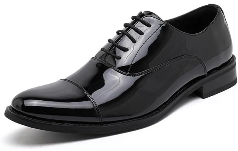 Plus Size Men's Business Leather Shoes Genuine Leather Dress Three-Connector Leather Shoes White Patent Leather Men's Shoes Casual Leather Shoes for Men(Black,47)