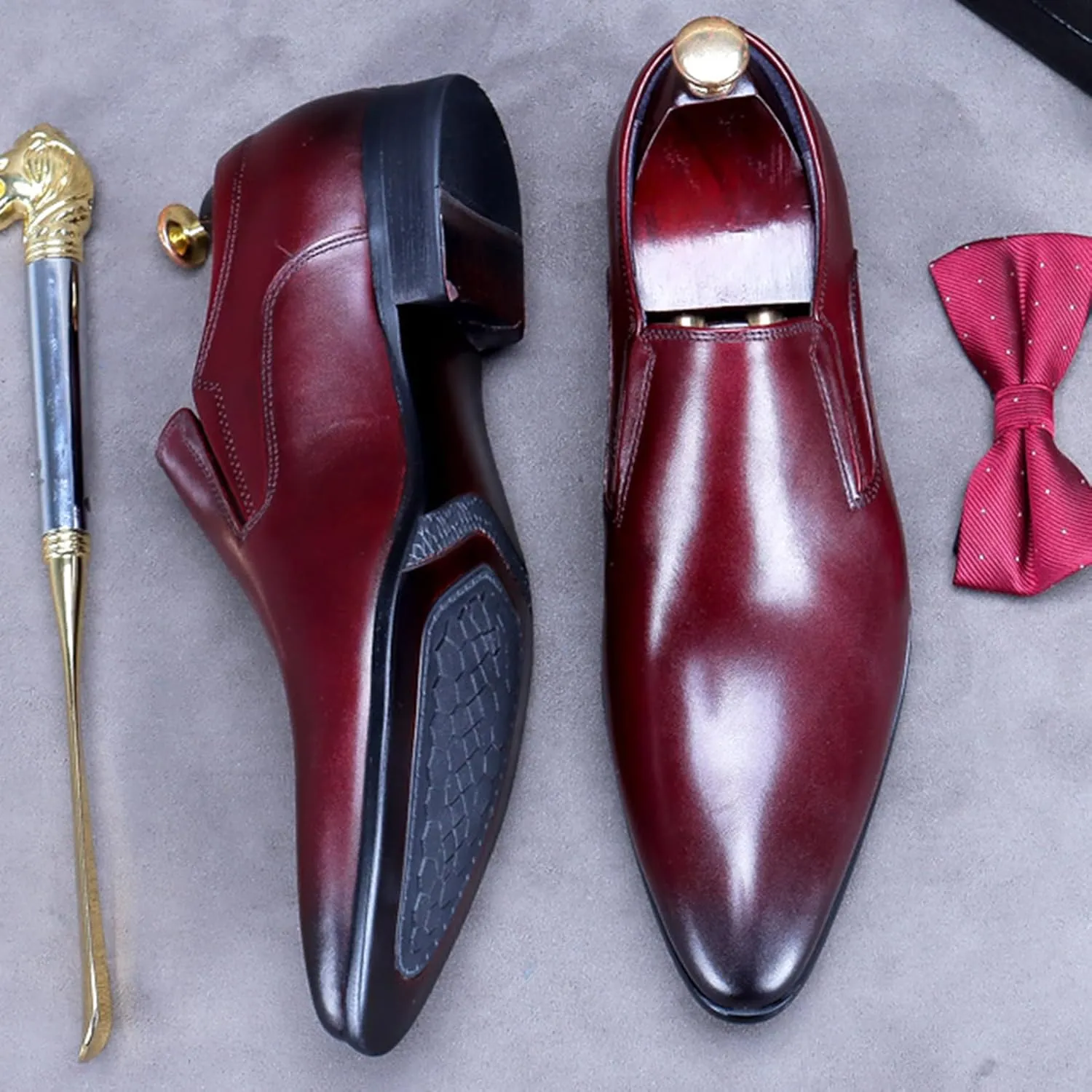 Pointed Toe Genuine Leather Shoes for Men, Slip-on Formal Dress Shoe Driving Shoes Casual Leather Shoes