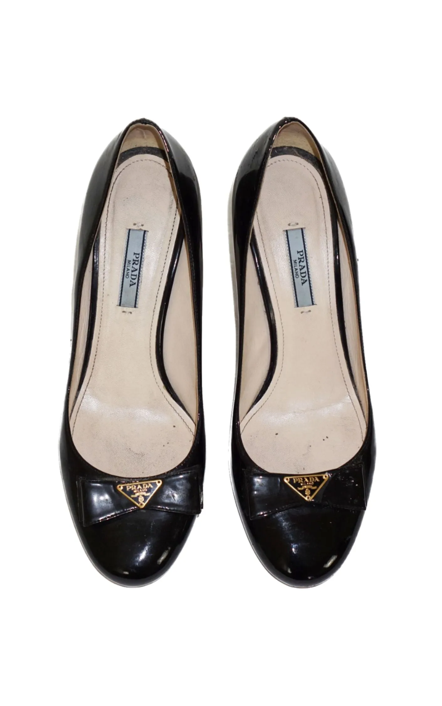 PRADA Logo Bow Black Patent Leather Classic Pumps