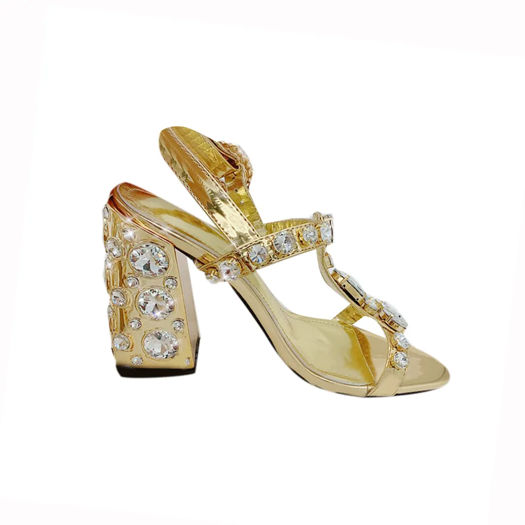 RAGIT Diamante Block High Heel Sandals