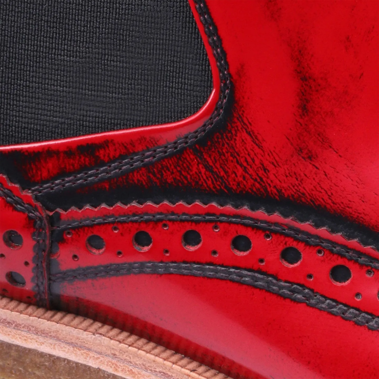 Red Semi-Patent Ankle Boots with Brogue Pattern