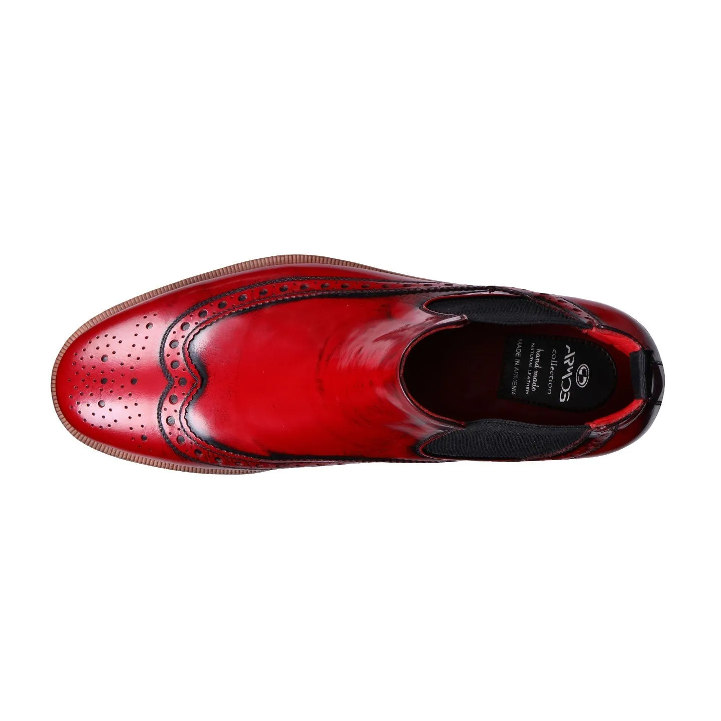 Red Semi-Patent Ankle Boots with Brogue Pattern