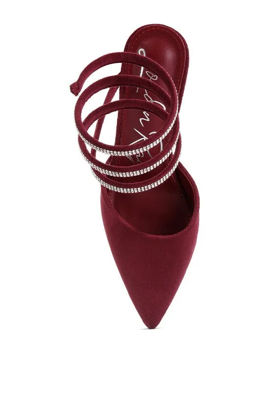 Rhinestone Cascade Pointed Toe High Heel Sandals