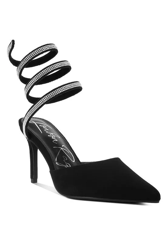 Rhinestone Cascade Pointed Toe High Heel Sandals