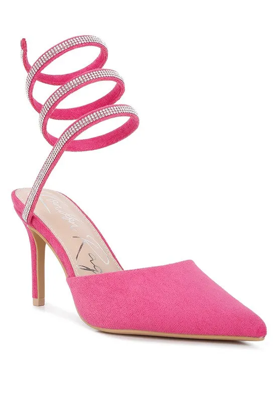 Rhinestone Cascade Pointed Toe High Heel Sandals
