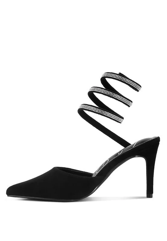 Rhinestone Cascade Pointed Toe High Heel Sandals