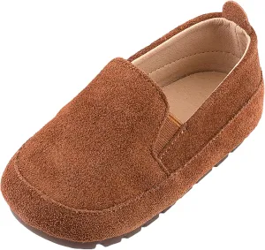 rismart Loafers Little Boy Toddler Suede Leather Casual Slip-on Shoes Flats
