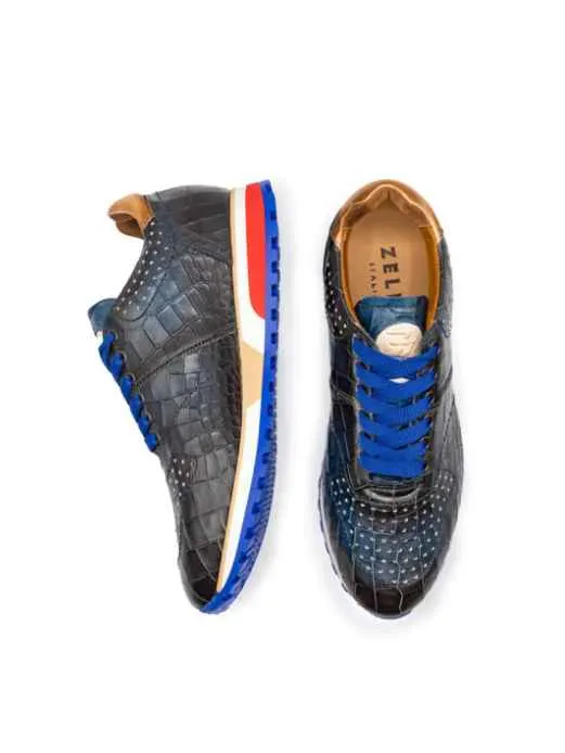 Rocco Italian Calfskin Embossed Crocodile Navy