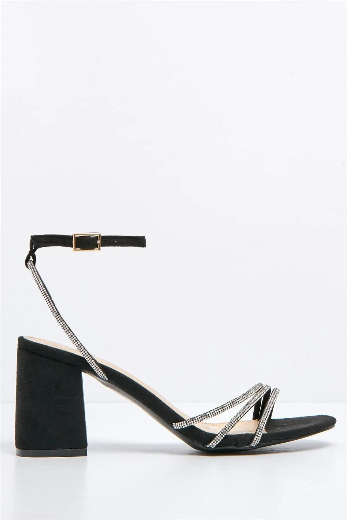 Roma Diamante Detailed Strap Block Heels in Black