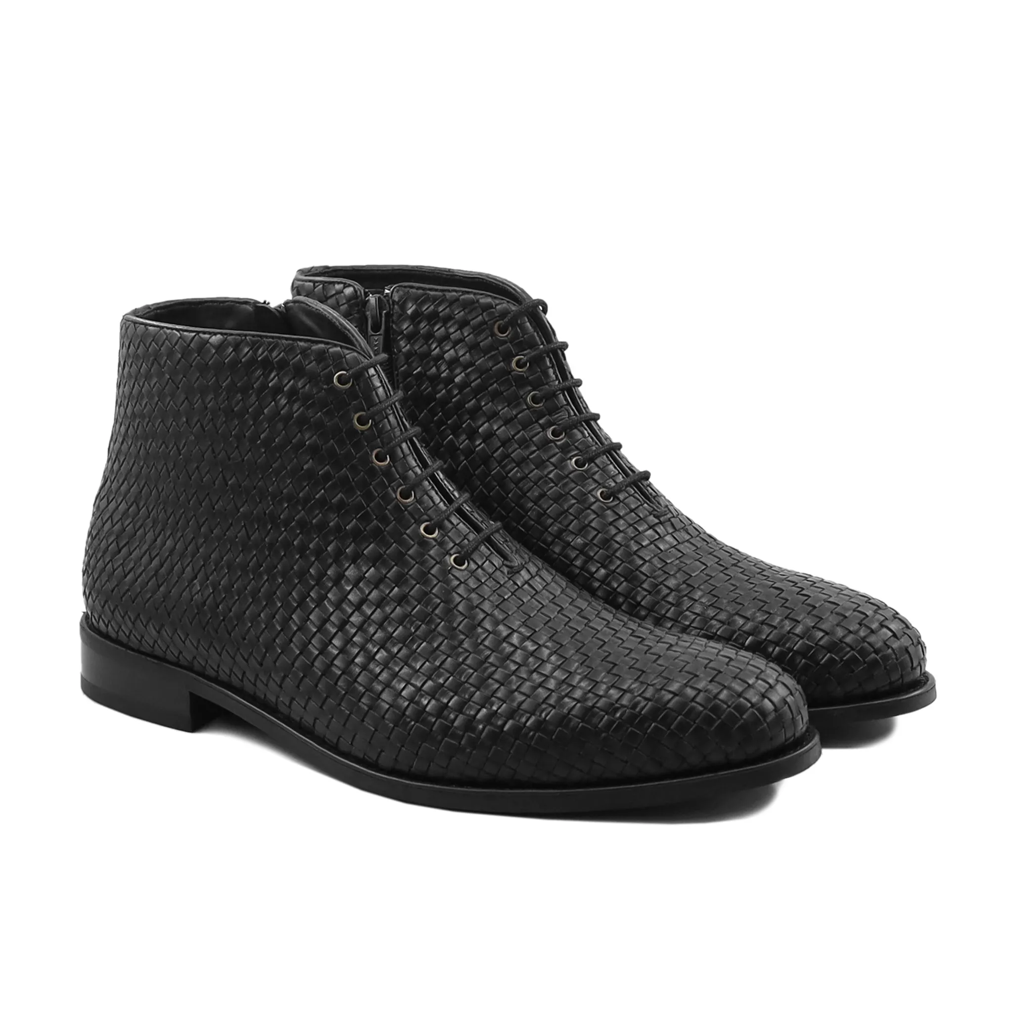 Ruma - Men's Black Hand Woven Calf Leather Chukka Boot