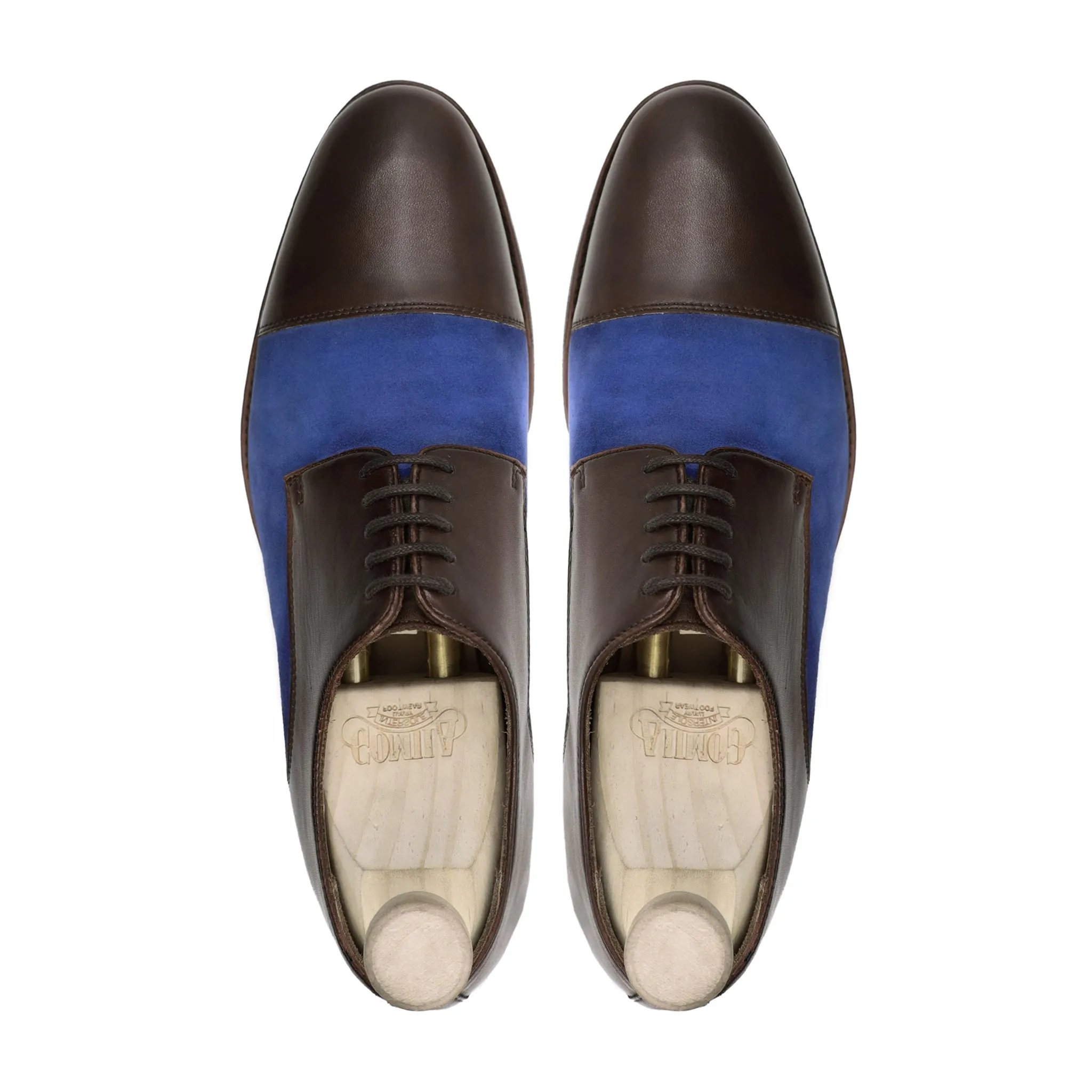 Rusal - Men's Dark Brown Calf and Light Blue Kid Suede Derby Shoe