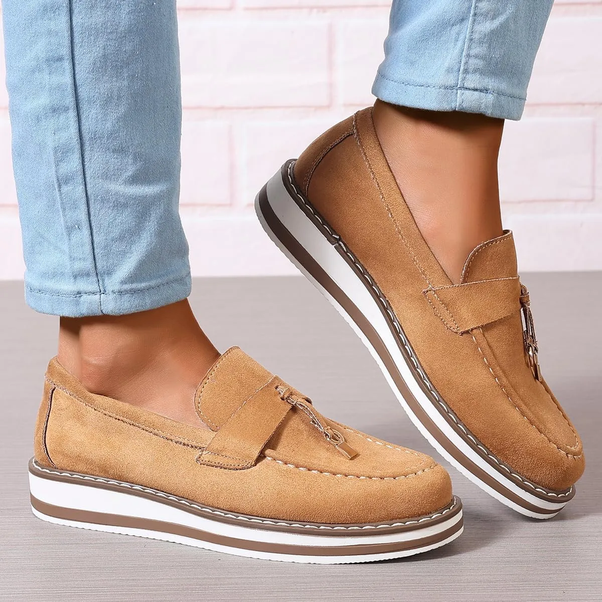 SACFOF Womens Loafers Shoes Platform Chunky Penny Loafer Lug Sole Comfortable Slip On Work Office Business Casual Dress Shoes