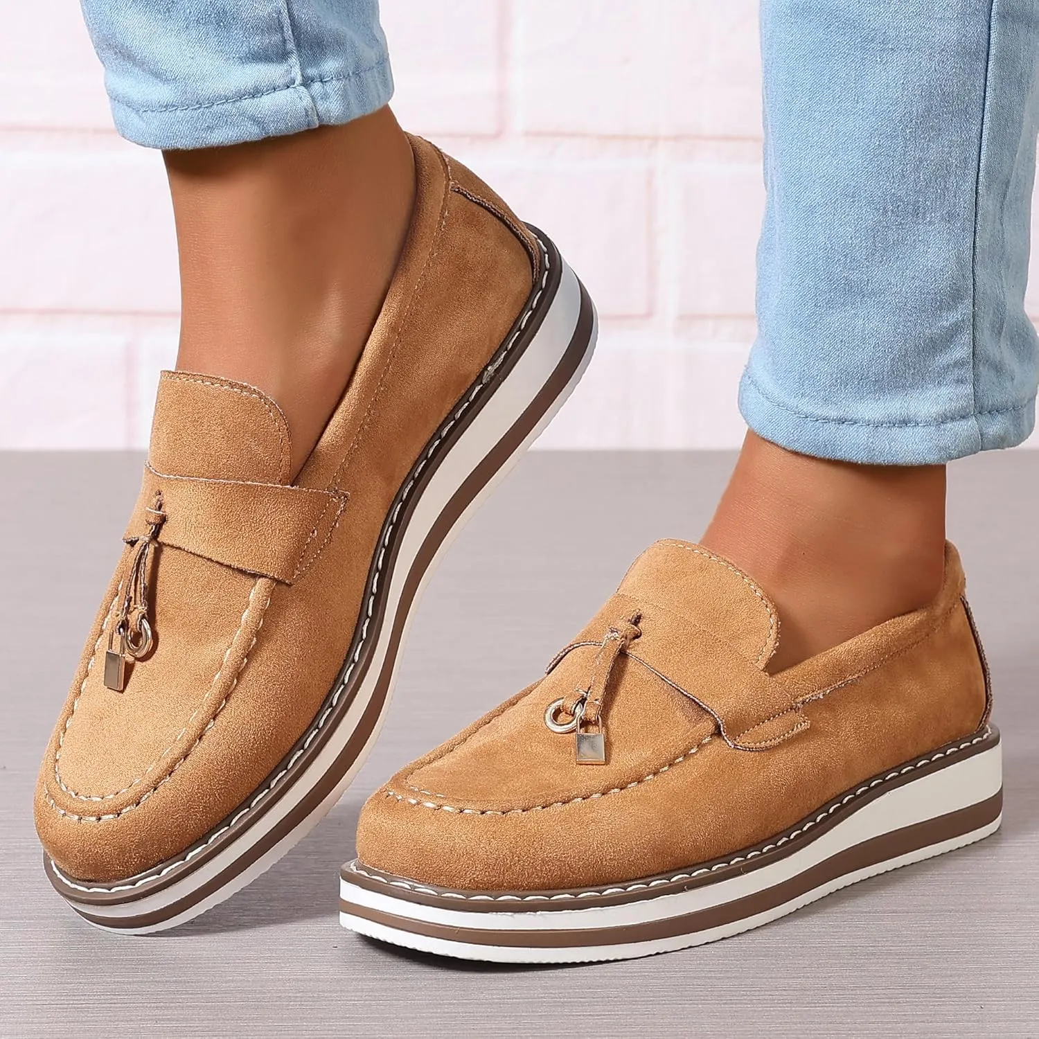 SACFOF Womens Loafers Shoes Platform Chunky Penny Loafer Lug Sole Comfortable Slip On Work Office Business Casual Dress Shoes
