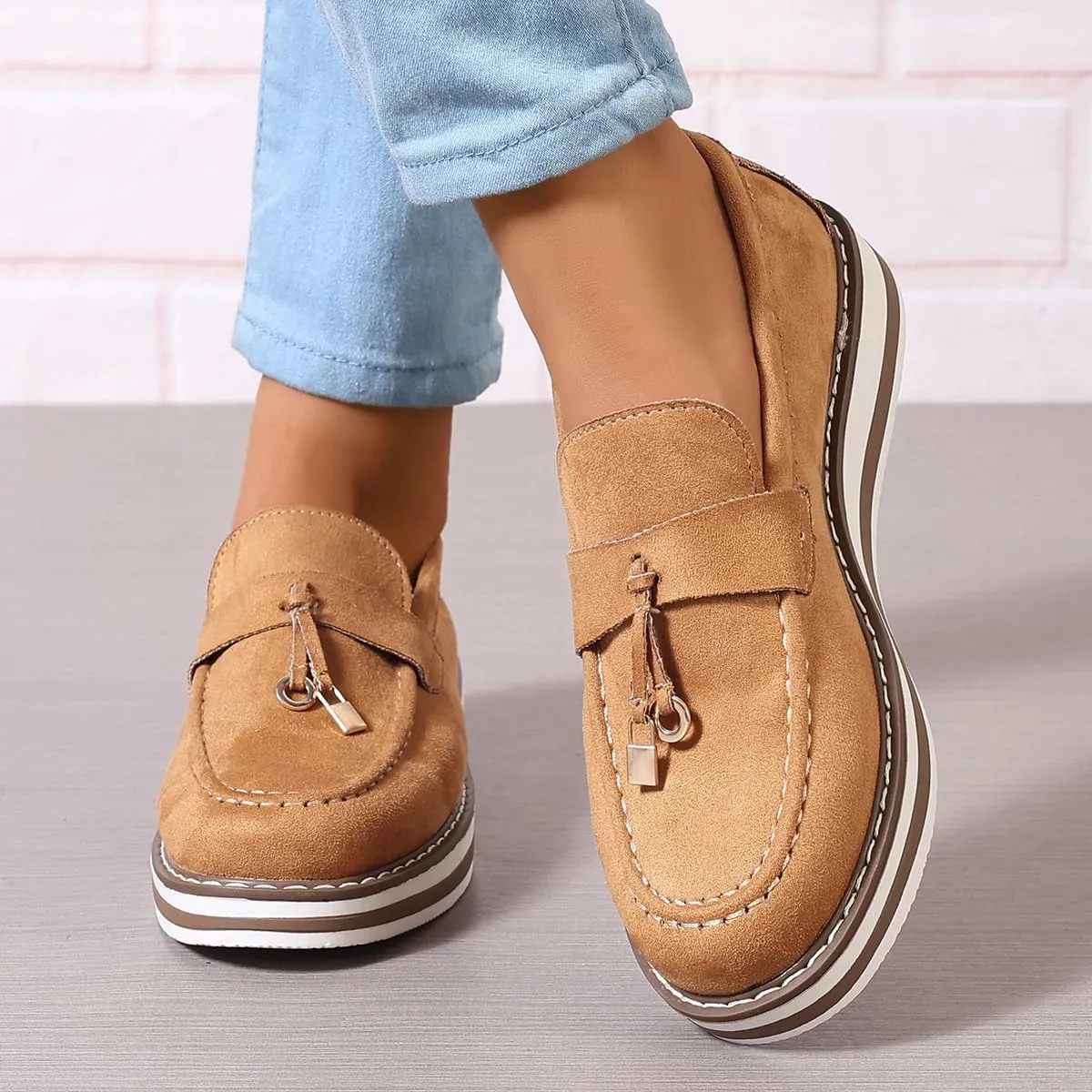 SACFOF Womens Loafers Shoes Platform Chunky Penny Loafer Lug Sole Comfortable Slip On Work Office Business Casual Dress Shoes