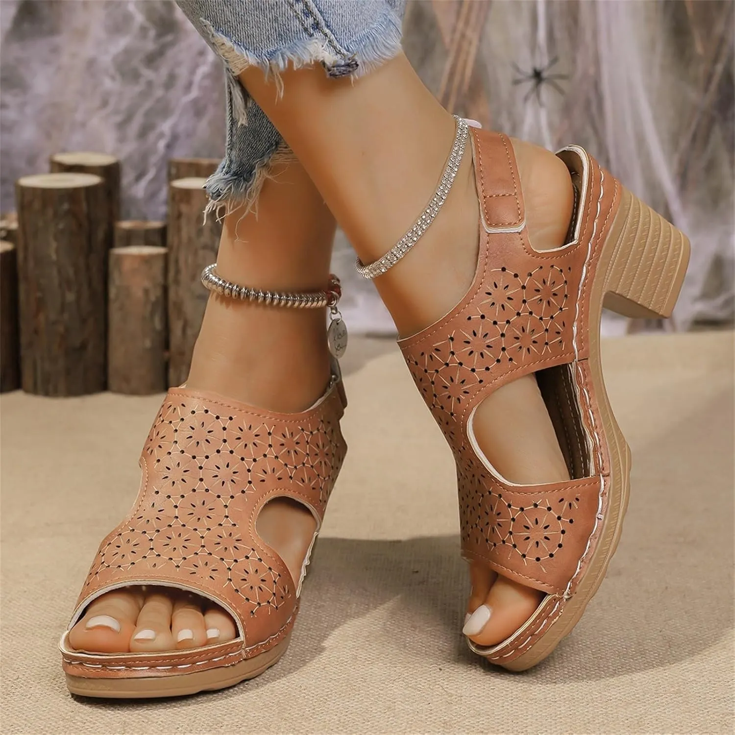 Sandals for Women 2025 Wedge Sandal Summer Open Toe Wedge Sandals Comfortable Low Sandal Floral Dressy Shoes