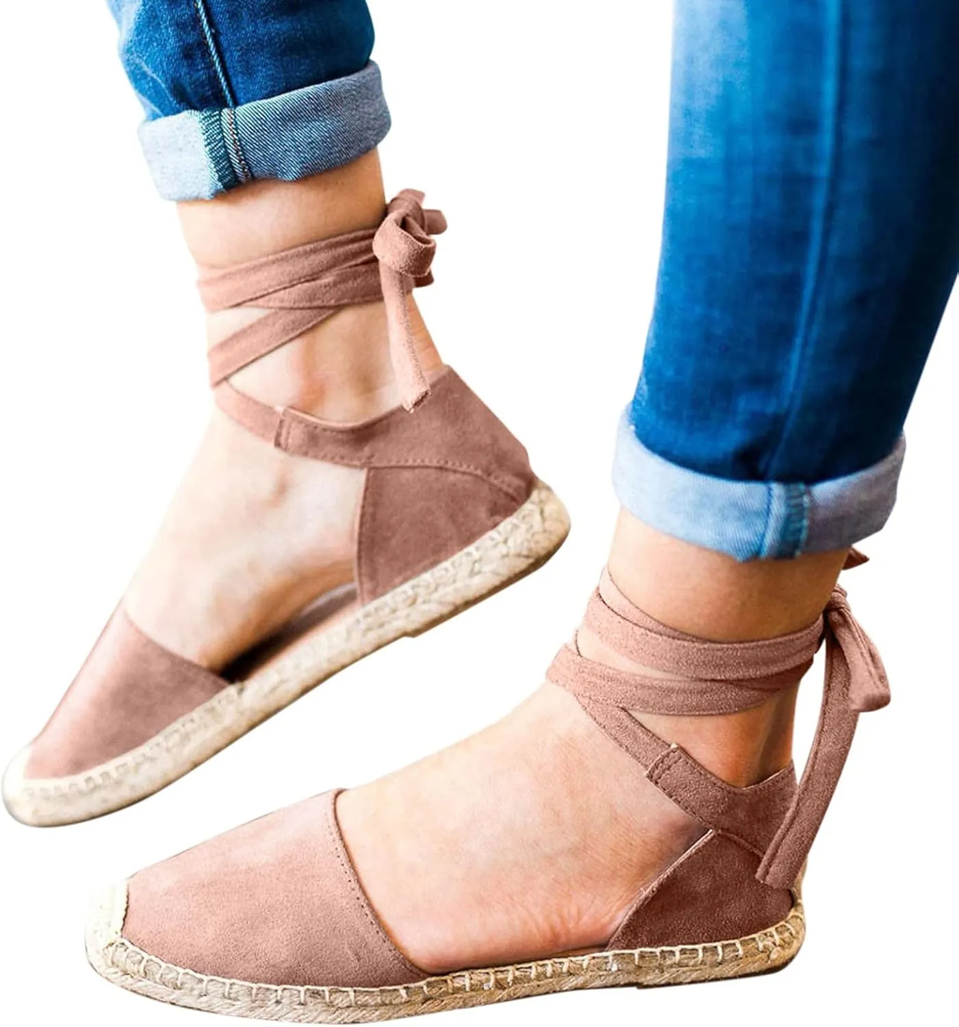Sandals for Women Espadrilles FLat Shoes Bohemian Slip-ons Sandals Summer Dressy Closed Toe Beach Shoes Ankle Wrap
