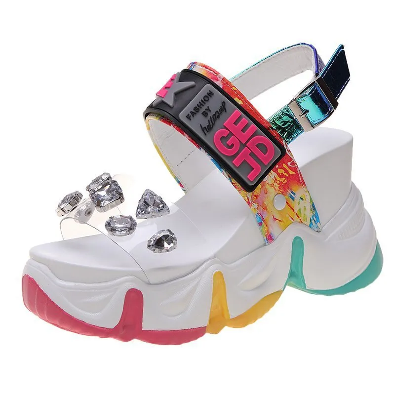 Sandals Lace Up White Sandals Women High Heels Wedges Casual