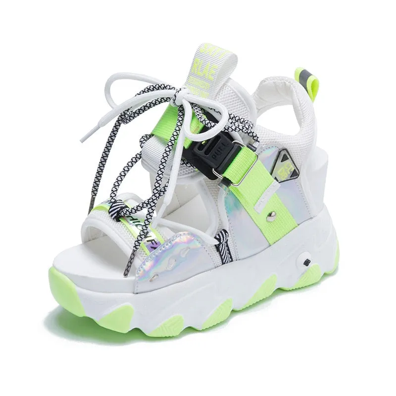 Sandals Lace Up White Sandals Women High Heels Wedges Casual