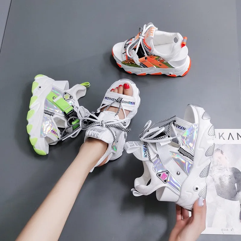 Sandals Lace Up White Sandals Women High Heels Wedges Casual