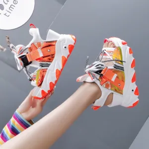 Sandals Lace Up White Sandals Women High Heels Wedges Casual