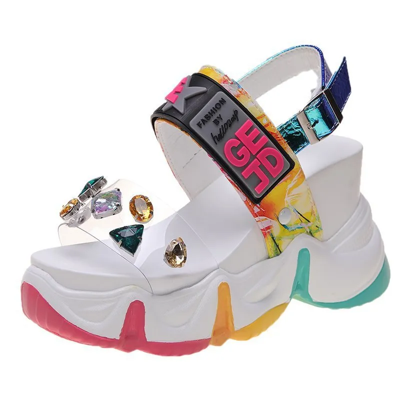 Sandals Lace Up White Sandals Women High Heels Wedges Casual