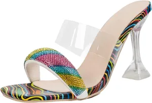 Sandals Ladies Summer Fashion Colorful High Heels Wine Glass Heel Fine Heel Rhinestone Party Summer Ladies Sandals