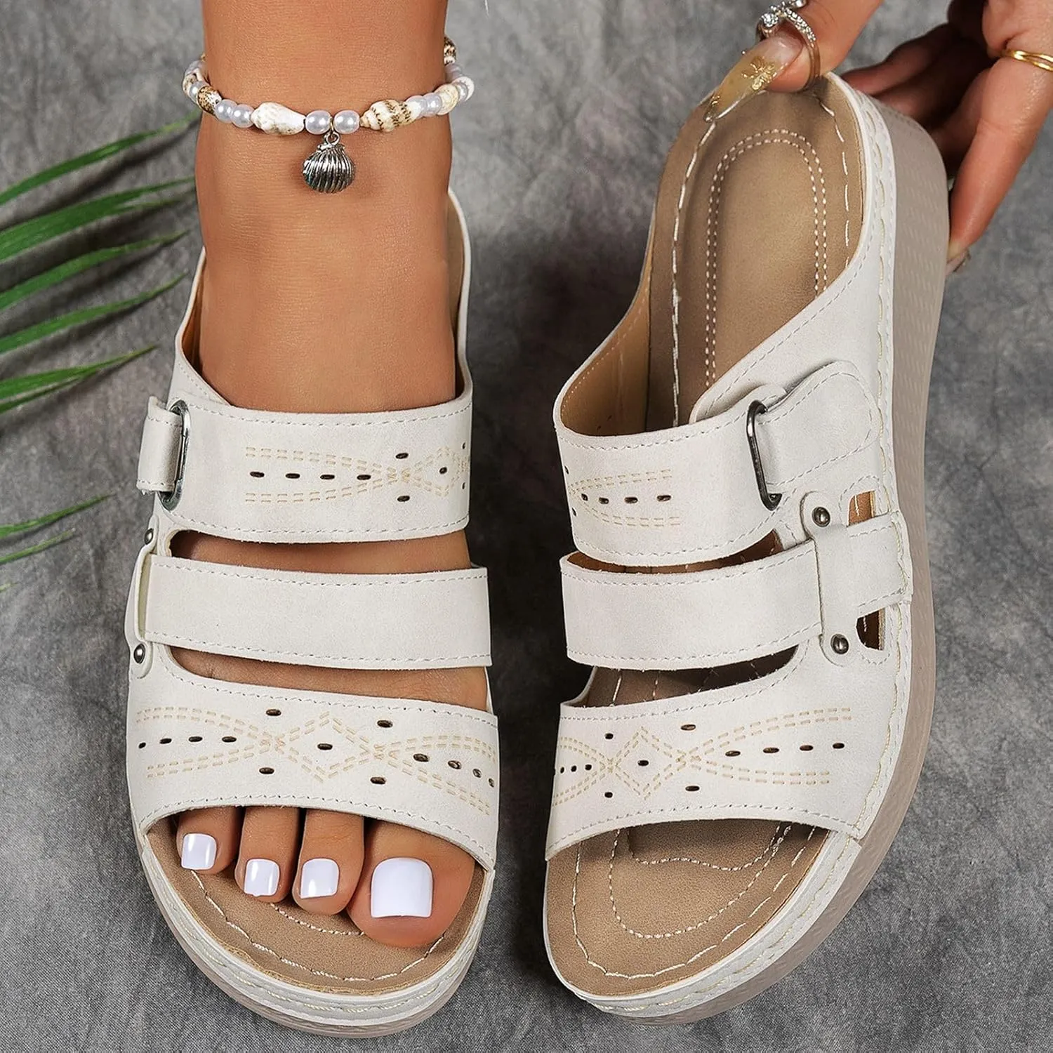 Sandals Women 2025 Dressy, Platform Sandals Women Fashion Wedges Mid Heels Open Toe Espadrilles Slip on Shoes