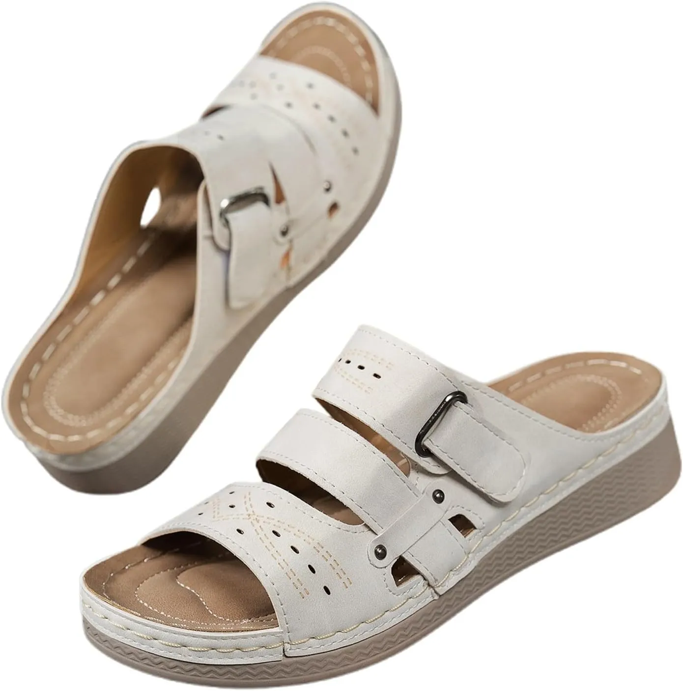 Sandals Women 2025 Dressy, Platform Sandals Women Fashion Wedges Mid Heels Open Toe Espadrilles Slip on Shoes