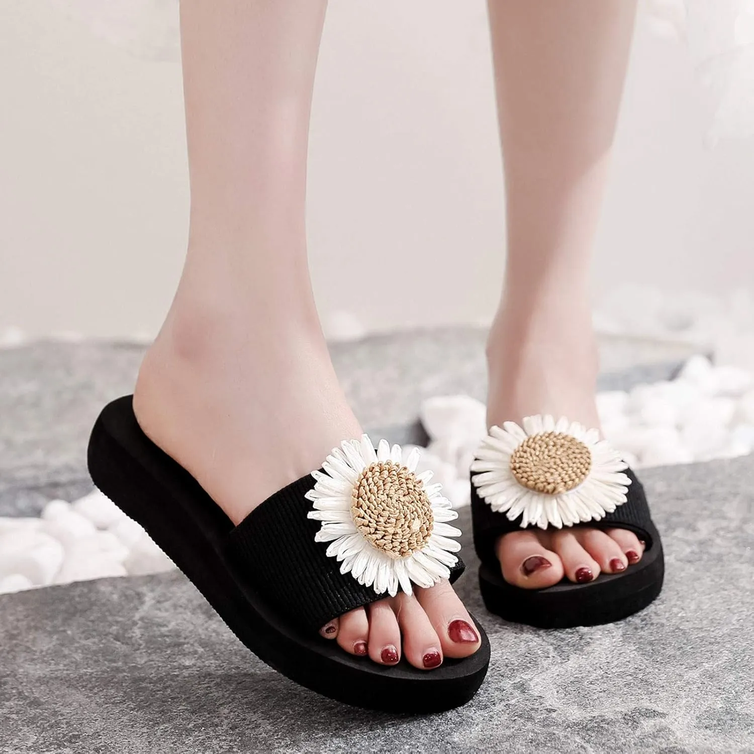 Sandals Women Dressy Summer Beach Women Flowers Breathable Slipper Flip-Flops Shoes Sandals Flat Home Women's slipper