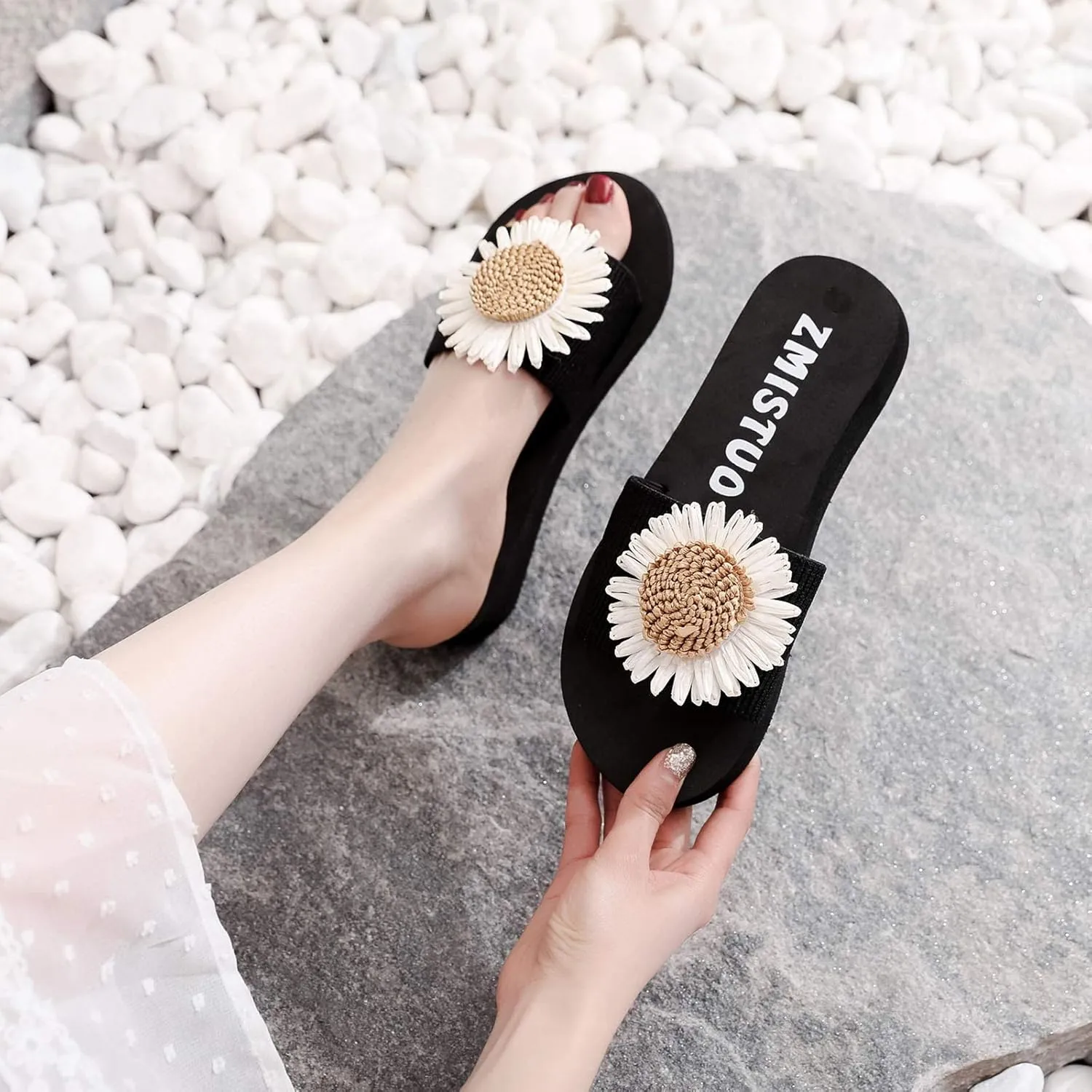 Sandals Women Dressy Summer Beach Women Flowers Breathable Slipper Flip-Flops Shoes Sandals Flat Home Women's slipper