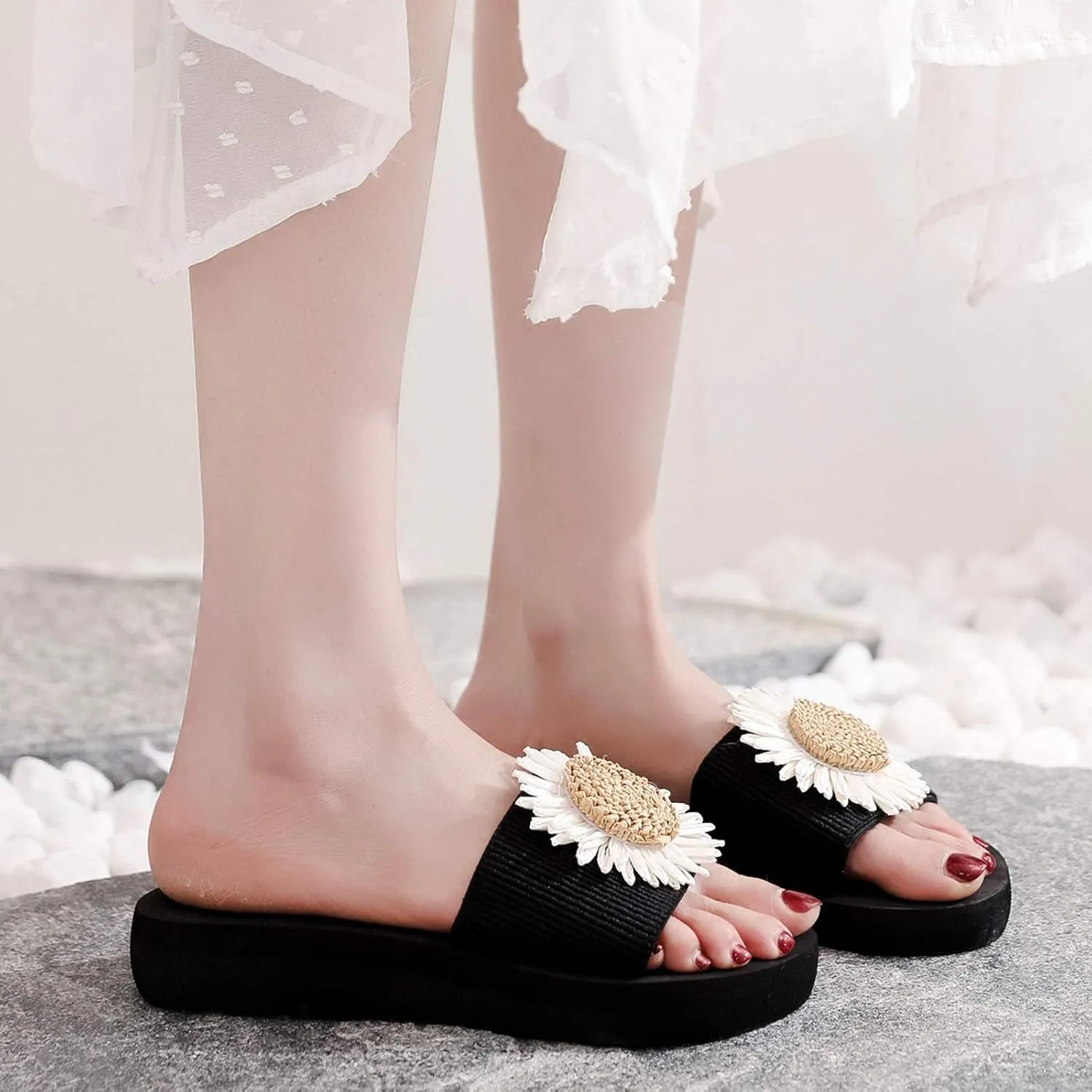 Sandals Women Dressy Summer Beach Women Flowers Breathable Slipper Flip-Flops Shoes Sandals Flat Home Women's slipper