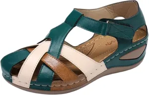 Sandals Women Dressy Summer Closed Toe Wedge Platform Vintage Casual Hollow Out Comfy Gladiator Ladies 2025 Ankle for Strap Roman Style Shoes Anti-Slip Comfortable Breathable Outdoor Walking