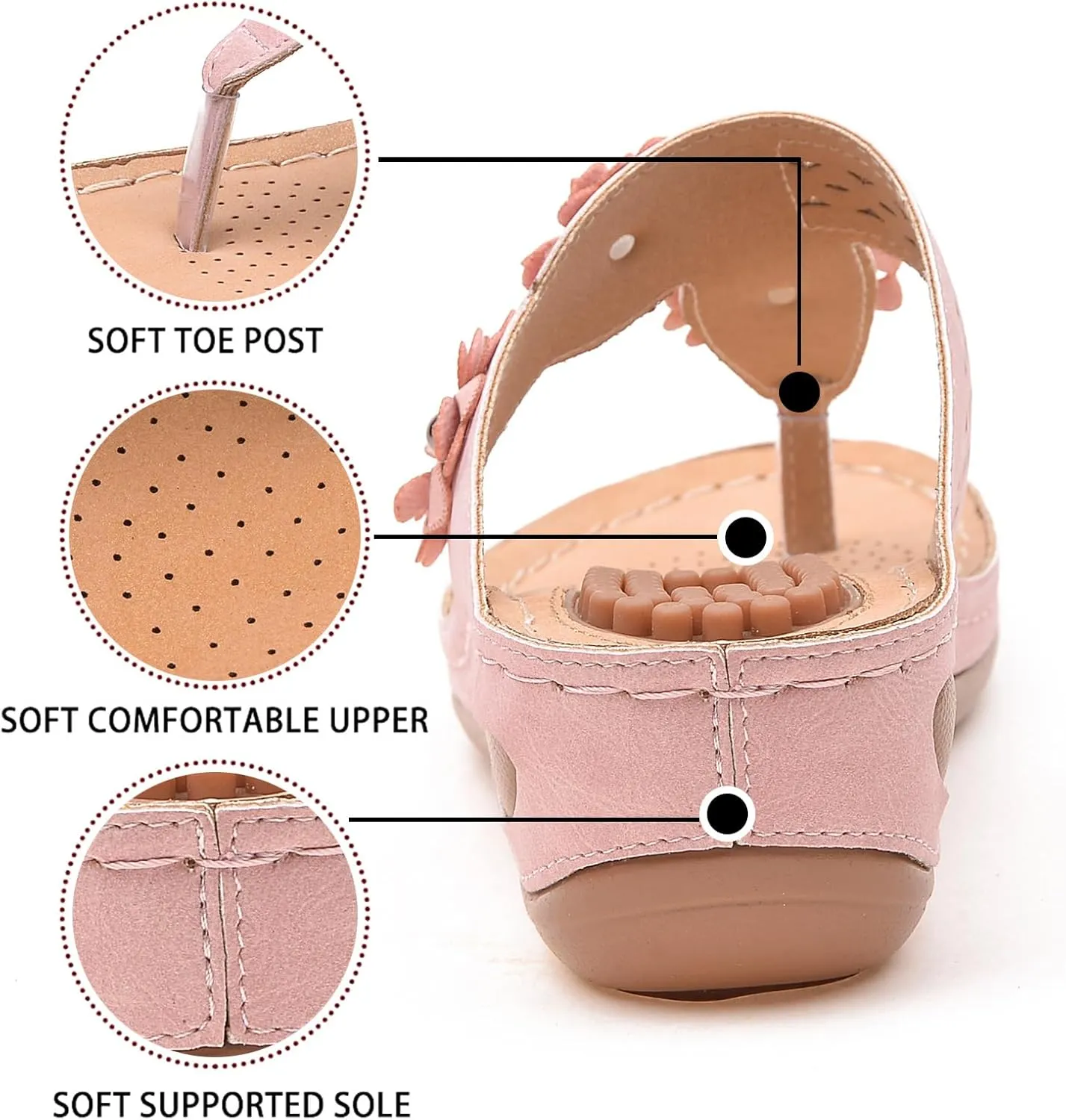 Sandals Women Wedge Shoes Summer Dressy Flip Flops Comfortable Orthopedic Platform Footwear Casual Walking Wedges Sandal Massage Arch Support Orthotic Sandals Slip-On Thong Slides Shoes