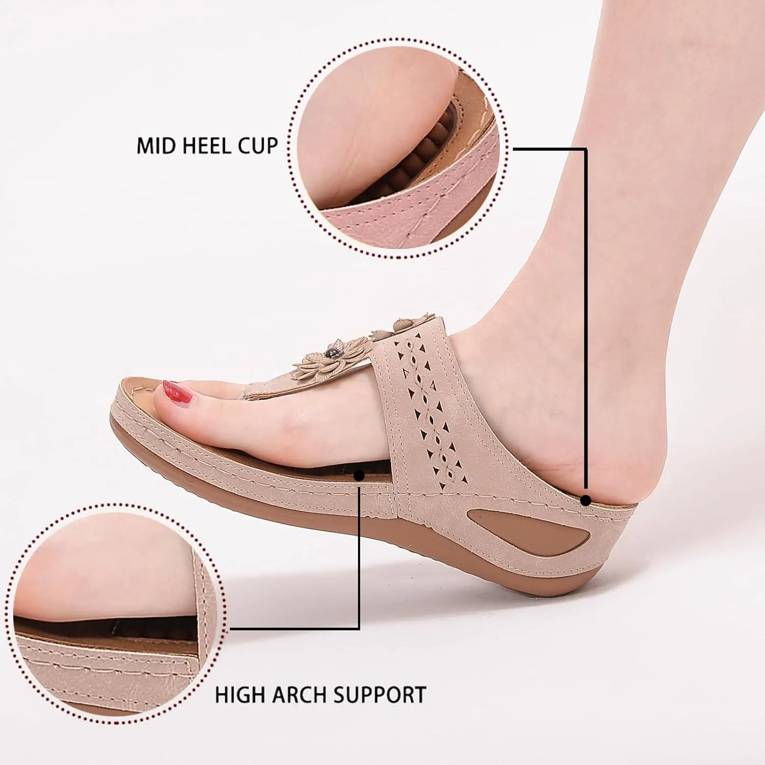 Sandals Women Wedge Shoes Summer Dressy Flip Flops Comfortable Orthopedic Platform Footwear Casual Walking Wedges Sandal Massage Arch Support Orthotic Sandals Slip-On Thong Slides Shoes