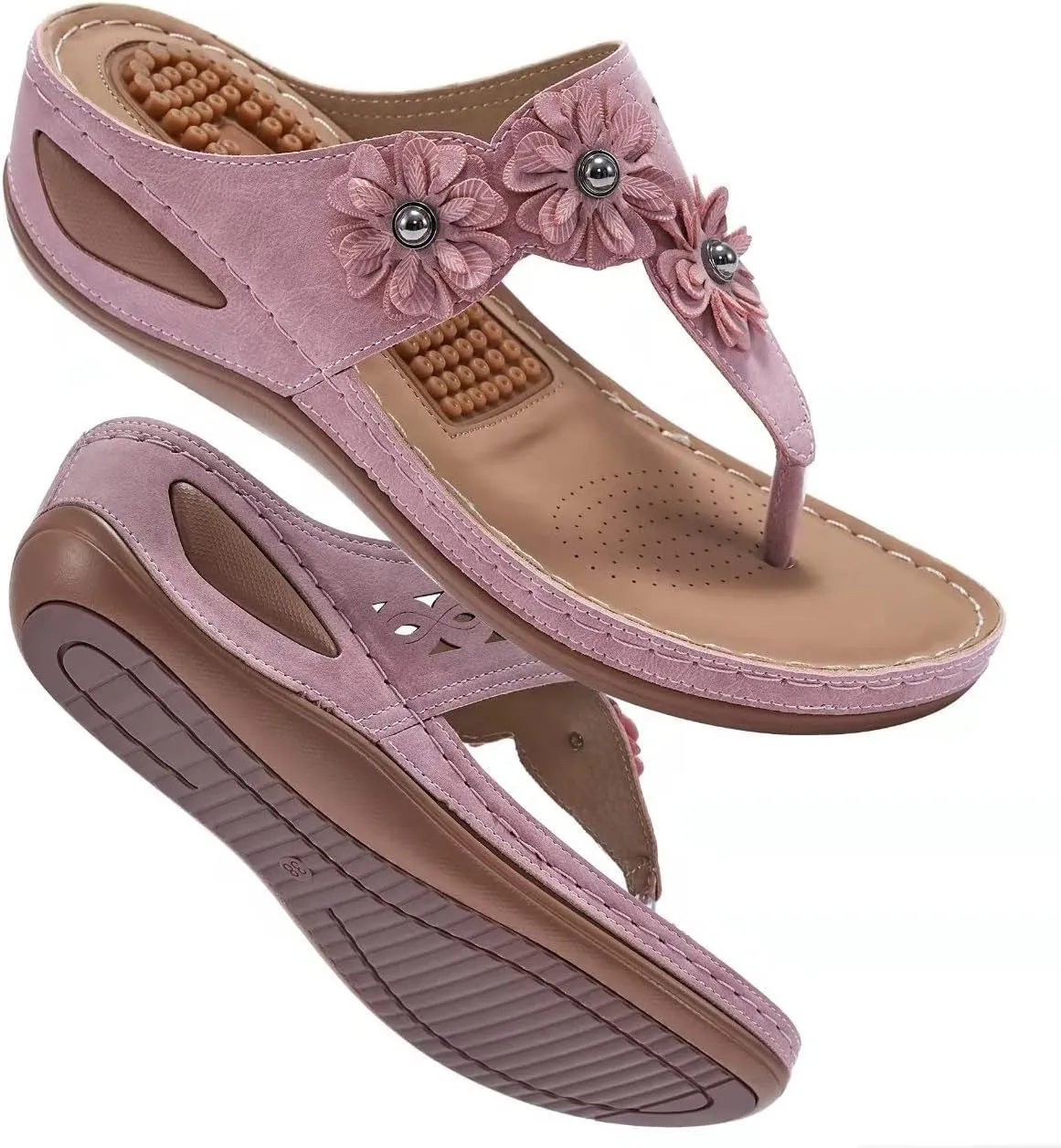 Sandals Women Wedge Shoes Summer Dressy Flip Flops Comfortable Orthopedic Platform Footwear Casual Walking Wedges Sandal Massage Arch Support Orthotic Sandals Slip-On Thong Slides Shoes