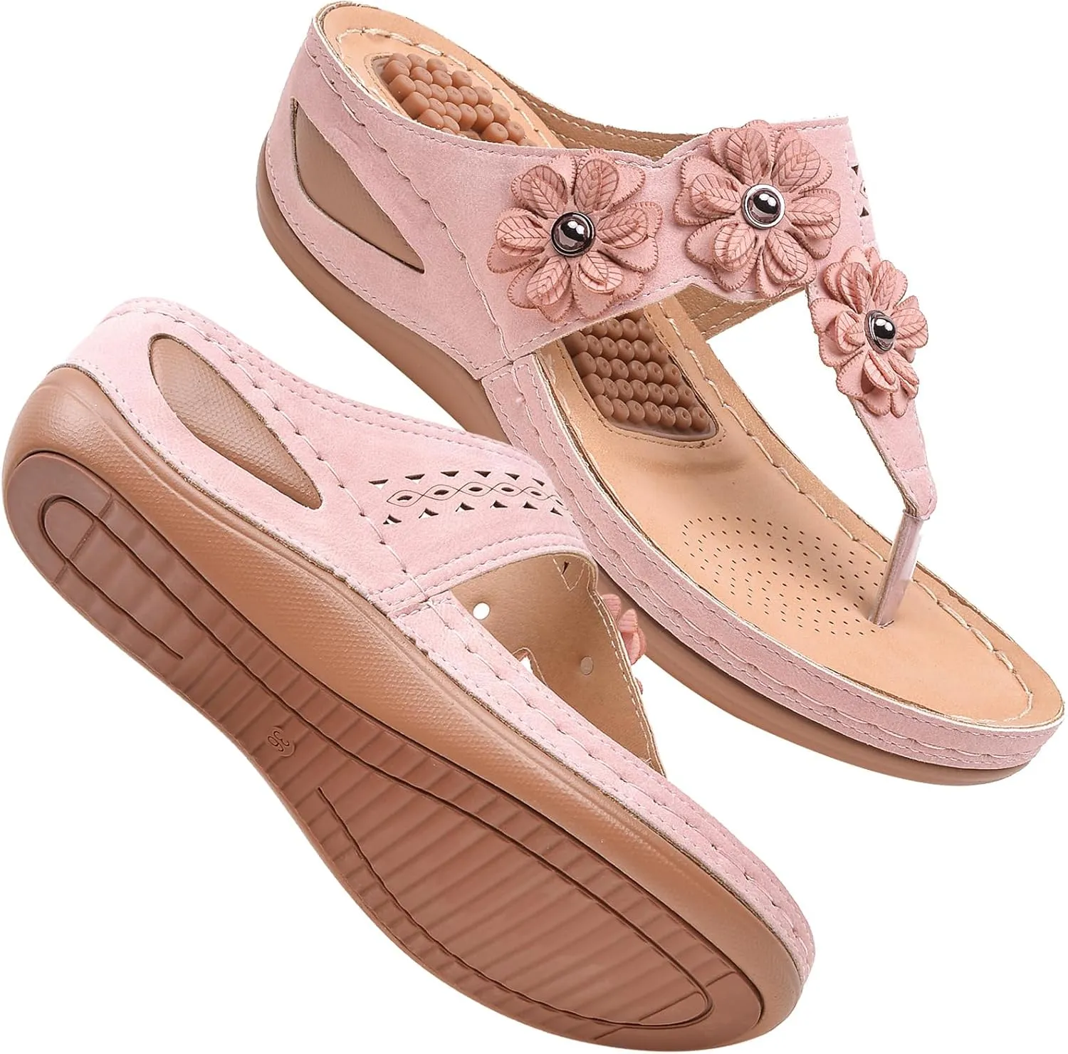 Sandals Women Wedge Shoes Summer Dressy Flip Flops Comfortable Orthopedic Platform Footwear Casual Walking Wedges Sandal Massage Arch Support Orthotic Sandals Slip-On Thong Slides Shoes