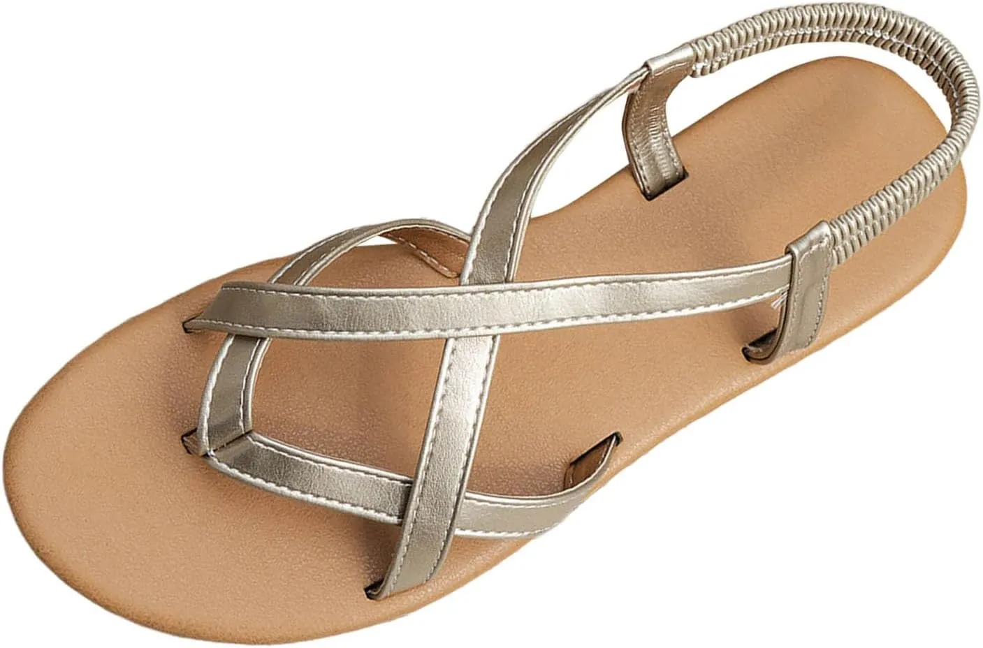 Sandals Womens Flat Sandals Strappy Dressy Comfortable Ankle Elastic Summer Thong Sandals for Beach
