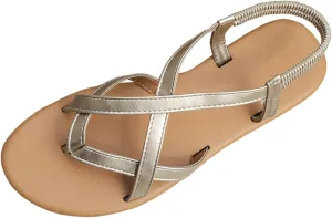 Sandals Womens Flat Sandals Strappy Dressy Comfortable Ankle Elastic Summer Thong Sandals for Beach
