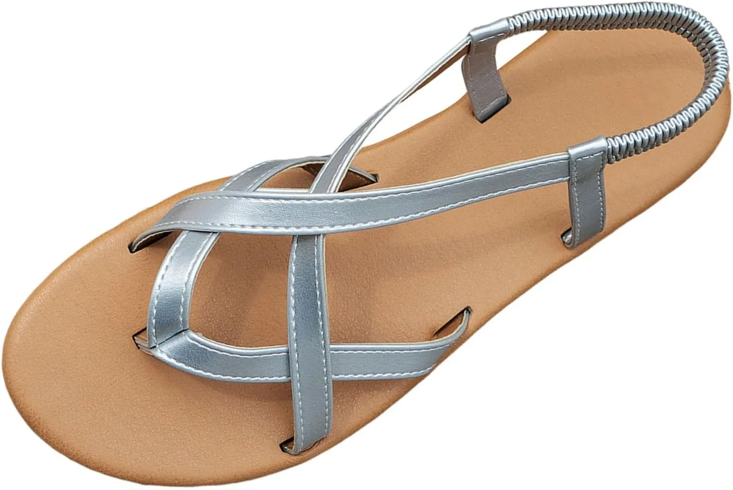 Sandals Womens Flat Sandals Strappy Dressy Comfortable Ankle Elastic Summer Thong Sandals for Beach