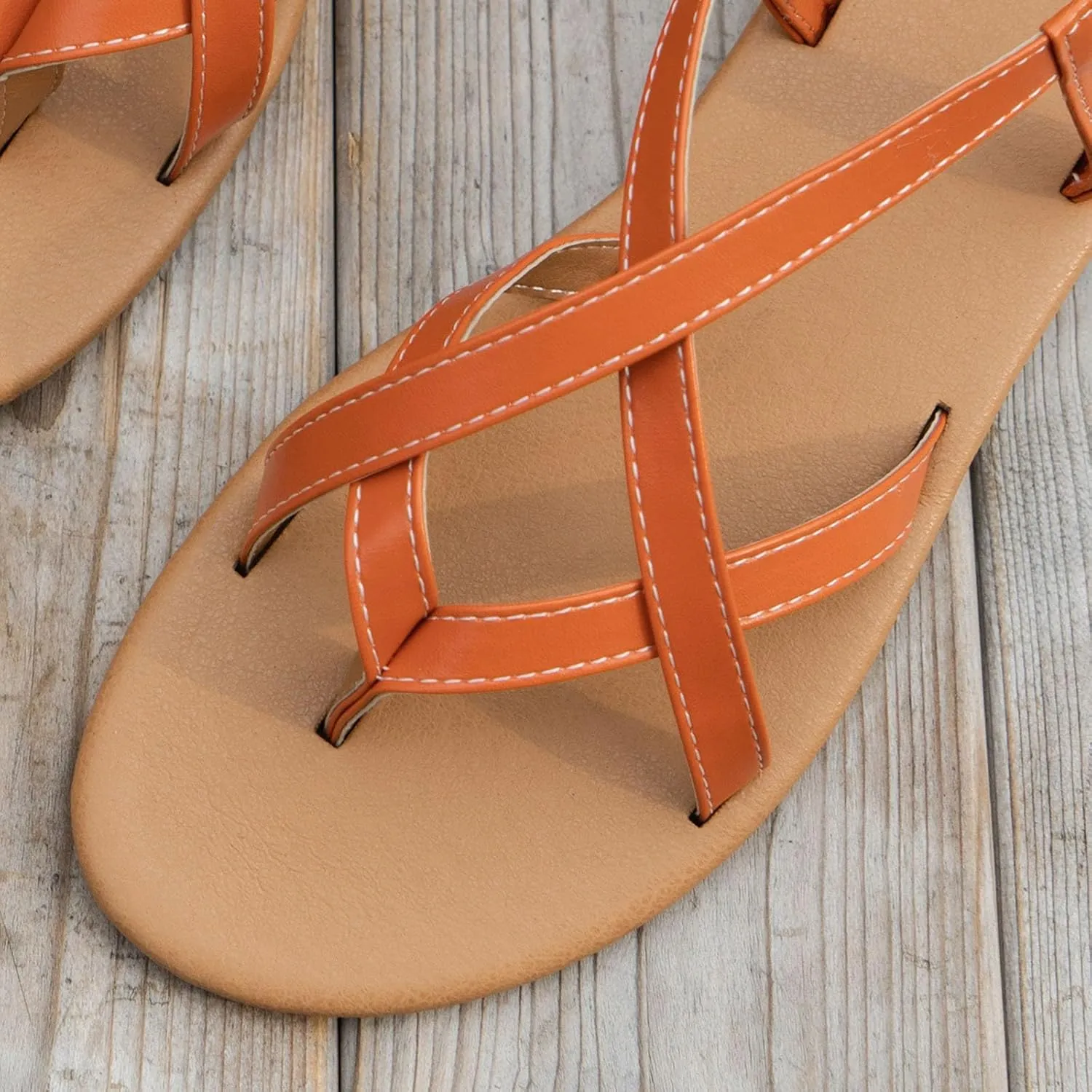 Sandals Womens Flat Sandals Strappy Dressy Comfortable Ankle Elastic Summer Thong Sandals for Beach