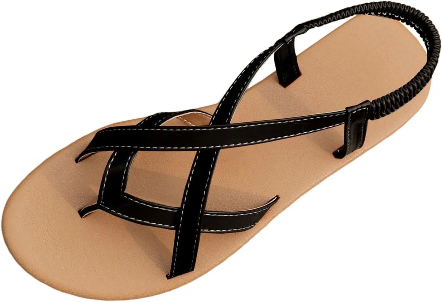 Sandals Womens Flat Sandals Strappy Dressy Comfortable Ankle Elastic Summer Thong Sandals for Beach